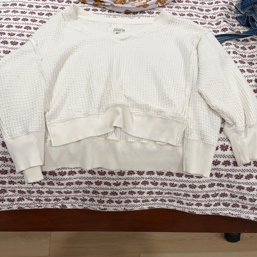 American Eagle Outfitters Cream Waffle-Knit Pullover